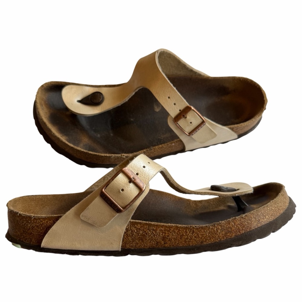 Birkenstock Gizeh Pearl White Sandals Neutral Cream Tan Women’s Size 38 7